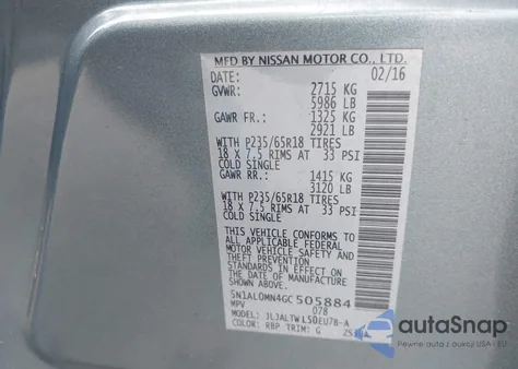 2016 Infiniti Qx60 from USA, damaged, VIN 5N1AL0MN4GC505884